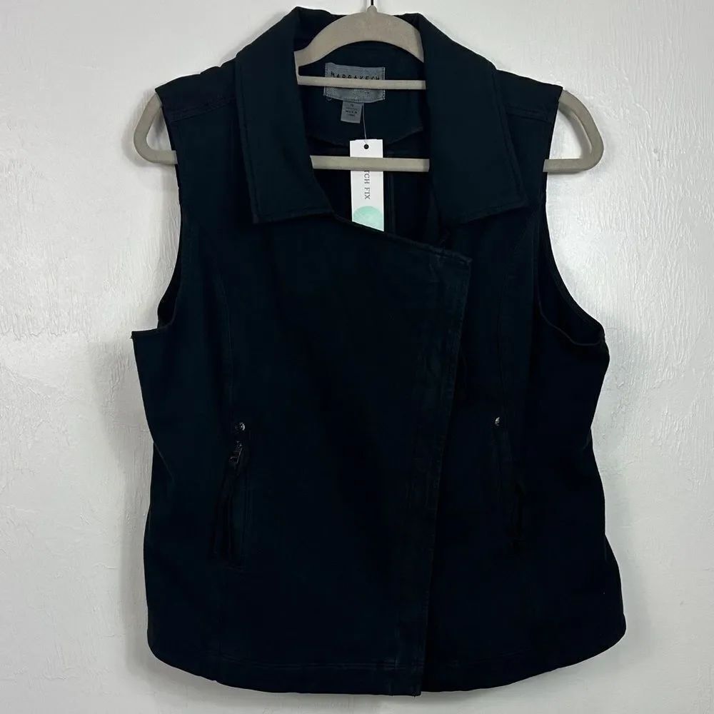 Marrakech Black Cotton Blend Sleeveless Moto Style Jacket Size XL